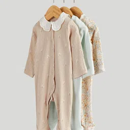 mothercare Girls Pack Of 3 Printed Sleepsuit-picture-53