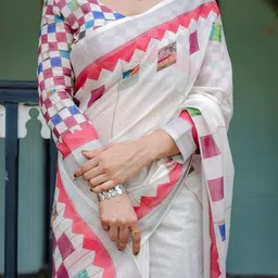 MAHARANI COUTURE Printed Pure Linen Banarasi Saree image 3