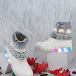 BAESD Girls Patent Leather Embellished Faux Fur Side Zip LED Light High Angel Winter Boot-image-79