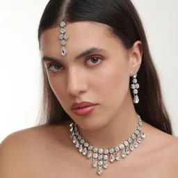 QUEENS NECK Silver-Plated Crystal-Studded Jewellery Set-picture-11