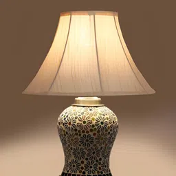 Aura Off White & Brown Printed Glass Frustum Shaped Table Lamp image 4