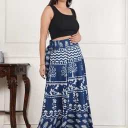 Style Shoes Women Ethnic Printed Cotton Maxi Flared Skirts image 3