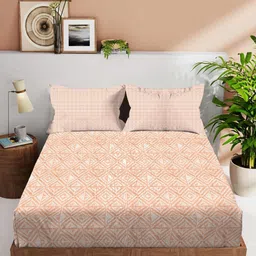 VINTANA Brown & White Geometric 210 TC King Bedsheet with 2 Pillow Covers-picture-41