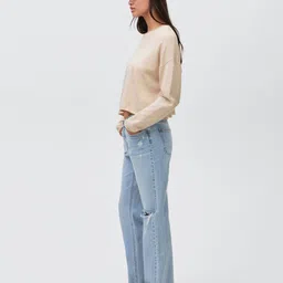 MANGO Boat Neck Drop-Sleeves Crop Pullover Sweater image 3