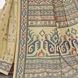 KALINI Floral Printed Ikat Saree with Blouse Piece image 3