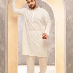 SOJANYA PLUS Men Geometric Embroidered Cotton Kurta with Pyjama-picture-18
