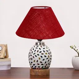 Aura Maroon & White Printed Glass Frustum Shaped Table Lamp-picture-18