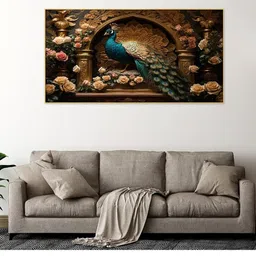 DEKORSTATION Gold-Toned & Blue 1 Piece Canvas Birds and Animals Wall Paintings-image-51