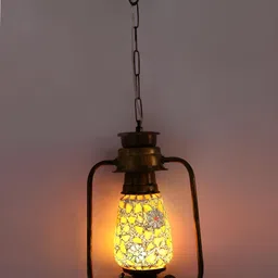 SOMIL Gold-Toned & White Textured Rectangle Shaped Lantern Ceiling Lamp image 1