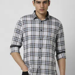 VAN HEUSEN DENIM LABS Men Slim Fit Tartan Checks Opaque Checked Casual Shirt-image-27