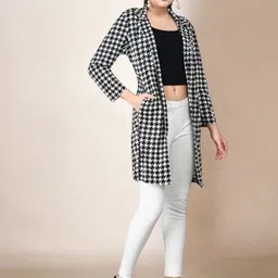 SZN Women Checked V-Neck Longline Shrug-image-10