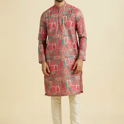 Manyavar Ethnic Motifs Printed Mandarin Collar Straight Kurta With Trousers-picture-33