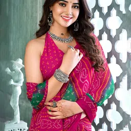 THE FASHION ATTIRE TIARAA Geometric Bandhani Printed Chiffon Saree With Blouse image 3