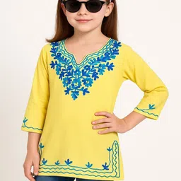 BlueWears Floral Embroidered V-Neck Chikankari Chikankari Kurti-picture-23