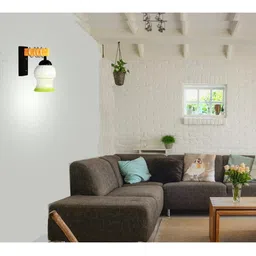 1ST TIME Green & White Colourblocked Wood Contemporary Rectangle Shaped Wall Lamp image 2