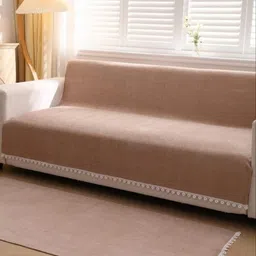 HOMETHREADS Beige & Beige Solid Sofa Cover image 4