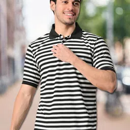 Unicus Apparel Men Striped Polo Collar Pockets T-shirt-picture-50