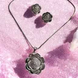 DressBerry Rhodium-Plated Cubic Zirconia Stone-Studded Jewellery Set-image-1