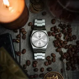 TWIXY Men Brass Dial & Stainless Steel Cut Work Straps Analogue Watch TYW-0014 SILVER image 4