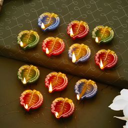 TIED RIBBONS 12 Pieces Red & Green Oil Diya-picture-46