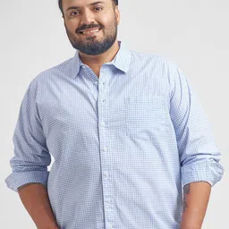 HIGHLANDER Men Plus Size Slim Fit Gingham Checked Spread Collar Cotton Casual Shirt-picture-14