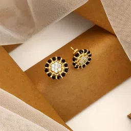 ABDESIGNS 92.5 Sterling Silver Gold-Plated Artificial Stones Studded Classic Stud Earrings-picture-39