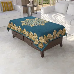 Furnishing Hut Turquoise Blue Floral 6-Seater Table Cover with Embroidered Details-picture-30