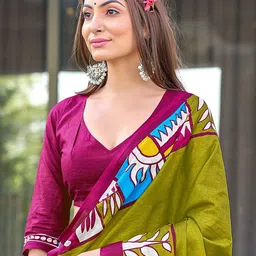 KALINI Silk Cotton Block Print Saree image 2