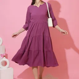 Honky Tonky Solid Tiered Crepe Fit & Flare Midi Dress image 2
