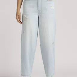 Pepe Jeans Women Straight Fit High-Rise Mildly Distressed Heavy Fade Jeans-image-83