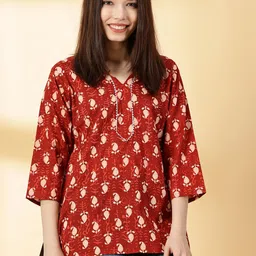 DIVINATION Ethnic Motifs Printed V-Neck Cotton Straight Kurta image 3