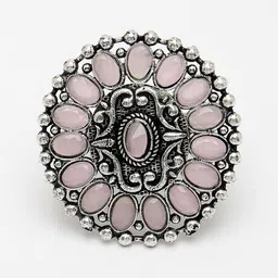 Sangria Women Pink Silver-Plated Circular Shape Adjustable Finger Ring image 4