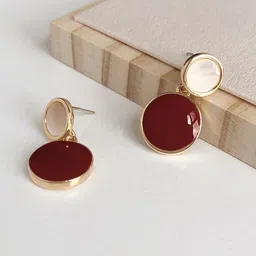 styledose Korean Sterling Silver Gold-Plated Stones Studded Circular Shaped Drop Earrings image 5