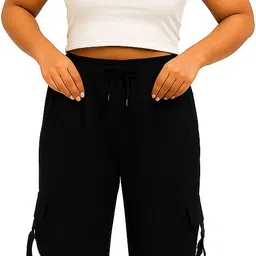 Women Comfort Fit Black Cotton Blend Trousers-image-64