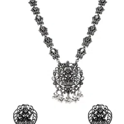 I Jewels Silver-Plated Stones Studded & Ghungroo Beaded Oxidized Necklace And Earrings-image-55