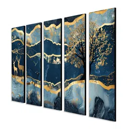 RANDOM Vinyl Blue & Gold-Toned 5 Piece Printed Canvas Wall Paintings image 3