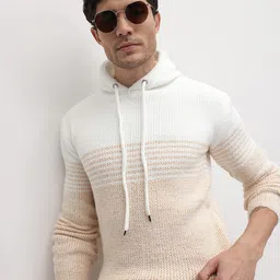 The Roadster Life Co. Self Striped Waffle Knit Hooded Woollen Pullover-picture-22