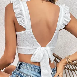 Stylecast X Slyck Square Neck Sleeveless Ruffles Styled Back Crop Top image 5