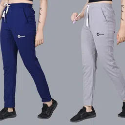 antrue Pack of 2 Women Solid Blue, Grey Track Pants-picture-24