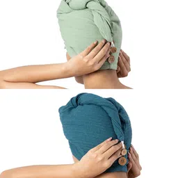 Multicolour Banana Double Cloth Solid 300 - 380 GSM hair wrap towel (Set of 2) by Doctor Towels image 2