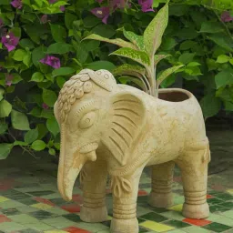 swadeh Beige Traditional Elephant Clay Planter image 3