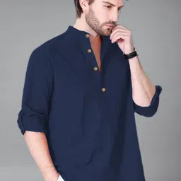 Navkanj Band Collar Roll-Up Sleeves Straight Short Kurta image 5