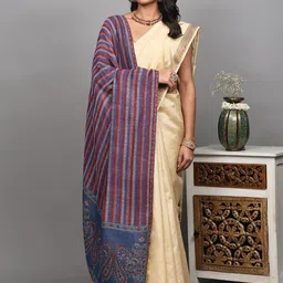 Exotic India Reversible Two Ply Shawl With Woven Stripes And Paisleys Palla From Amritsar-image-12