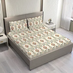Layers White & Green Ethnic Motifs Printed Microfiber King Bedsheet Set 2.74 m x 2.74 m-picture-37