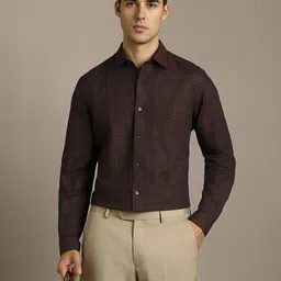 Louis Philippe Men Micro Checked Spread Collar Formal Shirt-picture-13