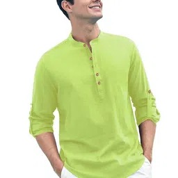 BHUVIKOO Band Collar Roll-Up Sleeves Short Kurta-picture-19