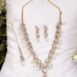 Joy of Jewels Silver-Plated Alloy American Diamond Maang Tika & Earrings-picture-26