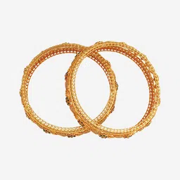 Kushal's Fashion Jewellery Set Of 2 Gold-Plated Stones Studded Antique Bangles image 4