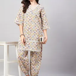 WineRed Printed Pure Cotton Top With Trouser Co-Ords image 1