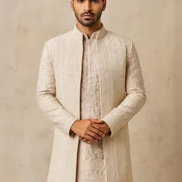 Shahi Achkan Royal Elegance White Embroidered Sherwani for Grooms Embroidered Sherwani-image-52